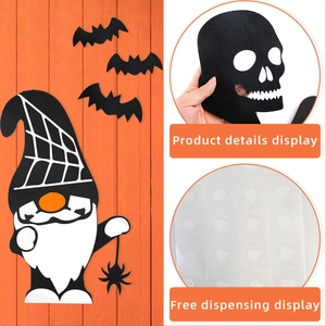 Halloween felt decoration set with gnome, black bats and skull mask for wall or door