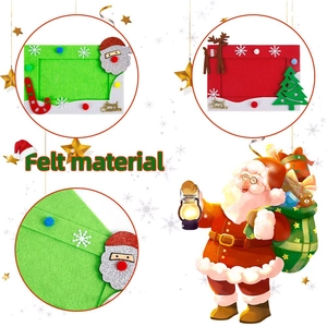 Macro detail showing felt material texture on red and green Christmas photo frames