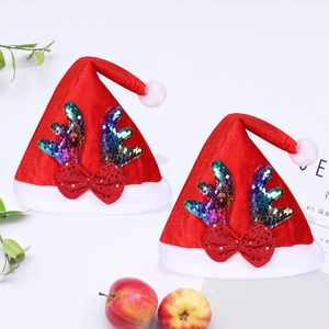 Cappelli di Natale in peluche con corna di renna e paillettes rosse per decoro festivo