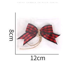 Red and black plaid Christmas bow with dimensions of 12cm by 8cm for holiday decor