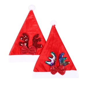 Set di 2 cappelli natalizi in velluto con corna di renna in paillettes e fiocchi decorativi