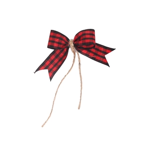 Red and black buffalo plaid Christmas bow for holiday wreaths and tree decoration