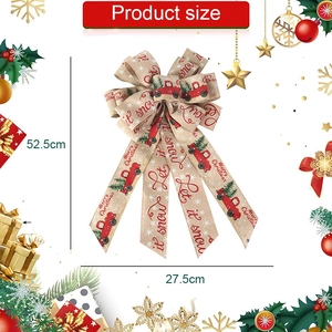 Detailed size view of Christmas bow hanging ornament in plaid burlap with truck pattern