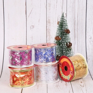 Christmas Packaging Ribbon Roll Polyester Satin Gold Stamping Musical Notes Stars Snowflake Patterns Festive Gift Wrapping Xmas Tree Decorations