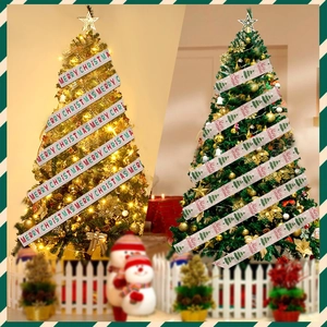 Christmas berry and star print linen ribbons for festive tree and gift box decorations