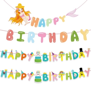 Σετ γιρλάντα Happy Birthday γοργόνα με πολύχρωμα δημιουργικά διακοσμητικά πάρτι