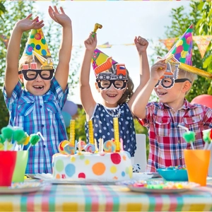 Construction vehicle party glasses and hats for kids' birthday celebration photo props