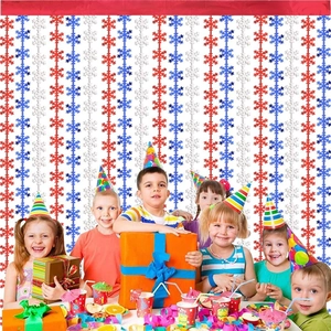 Snowflake Foil Fringe Curtain Christmas Party Decoration Tinsel Backdrop Matte Holographic Streamers For Door Wall Decor