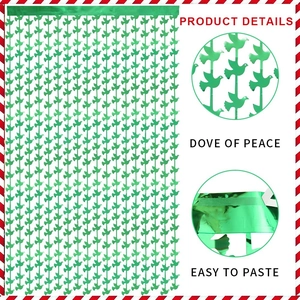 Rideau à franges vertes avec colombes pour décoration de fond de fête et de Noël