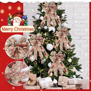 Christmas Tree Topper Bow Rural Retro Red Plaid Faux Burlap Bow With Truck Tree Pattern For Holiday Party Decoration