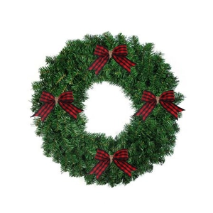 Couronne de Noël avec nœuds en tissu à carreaux rouge et noir pour décor de fêtes