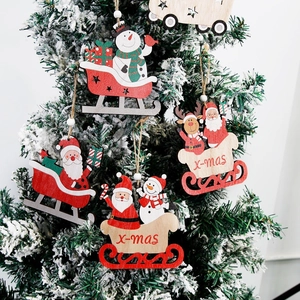 Christmas Wooden Sled Bicycle Pendant Santa Claus Snowman Reindeer Hanging Ornament Xmas Tree Decor Holiday Festival Gift