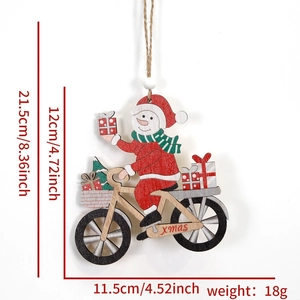 Detail of wooden Christmas snowman bike ornament with dimension and weight markings
