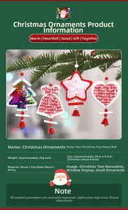 Christmas wooden star and heart ornaments with sequins and small red metal bells