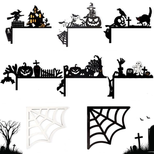 Décorations d'angle Halloween en bois noir avec motifs sorcière fantôme et citrouille