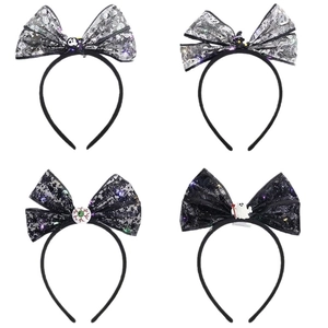 Halloween LED Luminous Lace Bow Headband Skull Ghost Eyeball Witch Hat Party Costume Hair Accessories For Women Kids