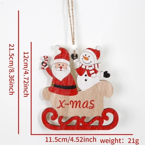 Detailed view of wooden Santa sleigh ornament with dimensions 11.5cm by 12cm