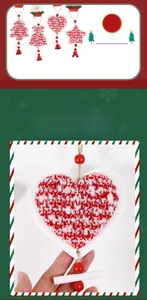 Detailed view of handmade wooden Christmas ornaments with fabric textures and bells
