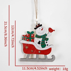 Detailed view of hand-painted wooden Christmas sled ornament with dimensions and hanging rope