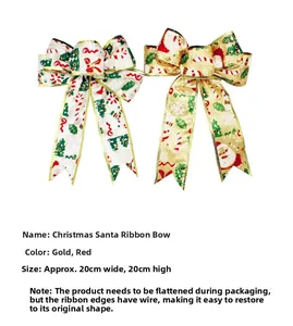 20cm painted Christmas bow with wire edge, santa and snowman prints for tree decor