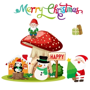 Christmas window decals set with Santa, snowman and elf for festive party glass decoration