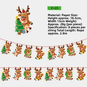 Détail de bannières de Noël rennes, longueur 2,8 m avec 8 drapeaux en papier