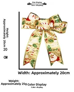 Detailed size display of 20cm Christmas bow with Santa and tree patterns