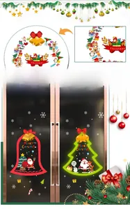 Detail showing festive static window clings with Santa Claus and Reindeer on glass