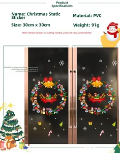 Detailed view of PVC Christmas static window stickers with holiday wreath and snowflake patterns