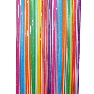 2.5m Macaron rainbow fringe curtain with white stars for birthday party wall decor