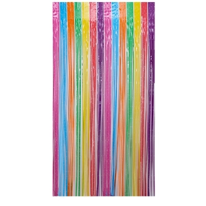 Rainbow tinsel fringe curtain for party backdrops with multi-color metallic streamers