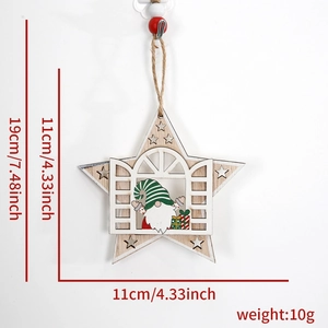 Detail of wooden star Christmas ornament with gnome design and dimension marking