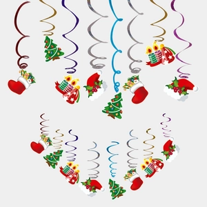 Décorations de Noël Suspendues en Spirale de Dessin Animé Serpentins en Aluminium Avec Étiquettes en Papier pour Fête de Noël Maison