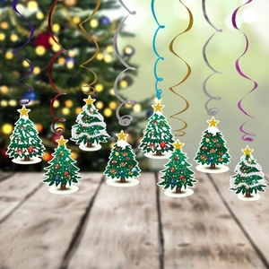 Set de décorations de Noël avec spirales métalliques colorées et ornements d'arbres