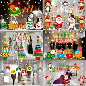 Autocollant Statique de Fenêtre de Noël PVC Dessin Animé Père Noël Renne Flocons de Neige Décalcomanies Pour Centre Commercial Hôtel Magasin Décoration en Verre