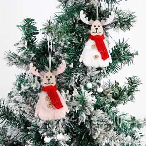 Décoration Suspendue de Renne de Noël Renne en Bois et Peluche Avec Écharpe Rouge Pour Décor de Sapin de Noël Maison Fête