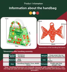Détails du sac cadeau de Noël en feutre montrant l'assemblage 3D et les dimensions à plat