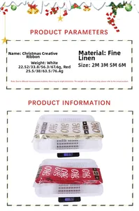 Detailed spec chart for Christmas Ho Ho Ho linen ribbon with weight measurement views