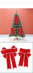 Red velvet Christmas decorative bows with white faux fur trim for trees and gifts