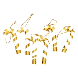 Set of 6 gold spiral candy cane Christmas tree hanging ornaments for festive party decor