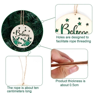 Round wooden Christmas hanging ornament with green double-layer hollow Believe design