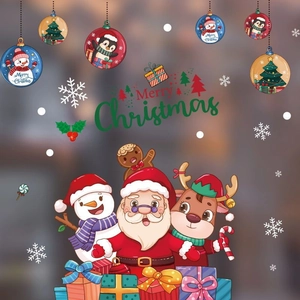 Cartoon Christmas window stickers featuring Santa Claus, snowman and gingerbread man set