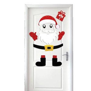 Kit de stickers de porte Père Noël en tissu non-tissé pailleté pour décoration de Noël