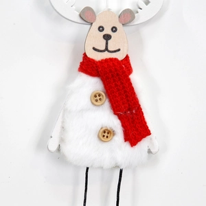 Décoration de Noël renne en peluche et bois avec écharpe rouge et boutons décoratifs