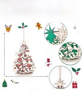 Détail de la plaque sapin de Noël en bois de 30cm avec motif écossais et cordelette