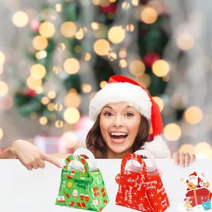 Sacs de Noël en feutre avec motifs de Père Noël et rennes en rouge et vert festif