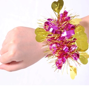 Sparkly pink and gold sequin heart slap bracelet for cheering and party decorations