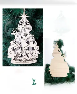 Détail recto-verso d'une décoration de Noël en bois découpé au laser avec renne et bonhomme