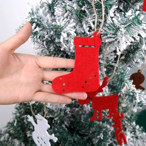 Felt Christmas ornaments set including reindeer, snowman and socks for tree decoration