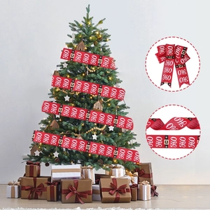 Red Christmas ribbon with Ho Ho Ho print and belt buckle bow for tree decoration